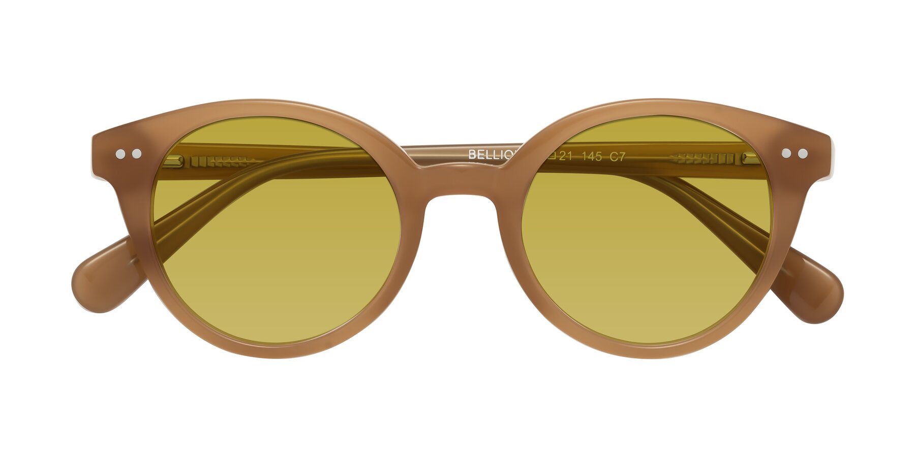 Folded Front of Bellion in Caramel with Champagne Tinted Lenses