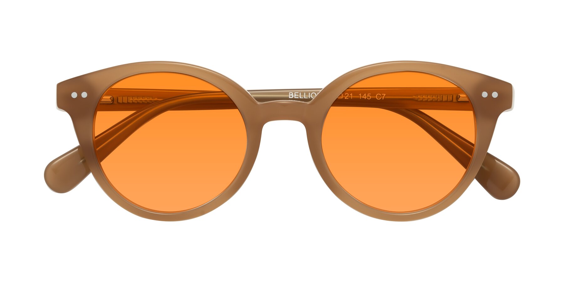 Folded Front of Bellion in Caramel with Orange Tinted Lenses