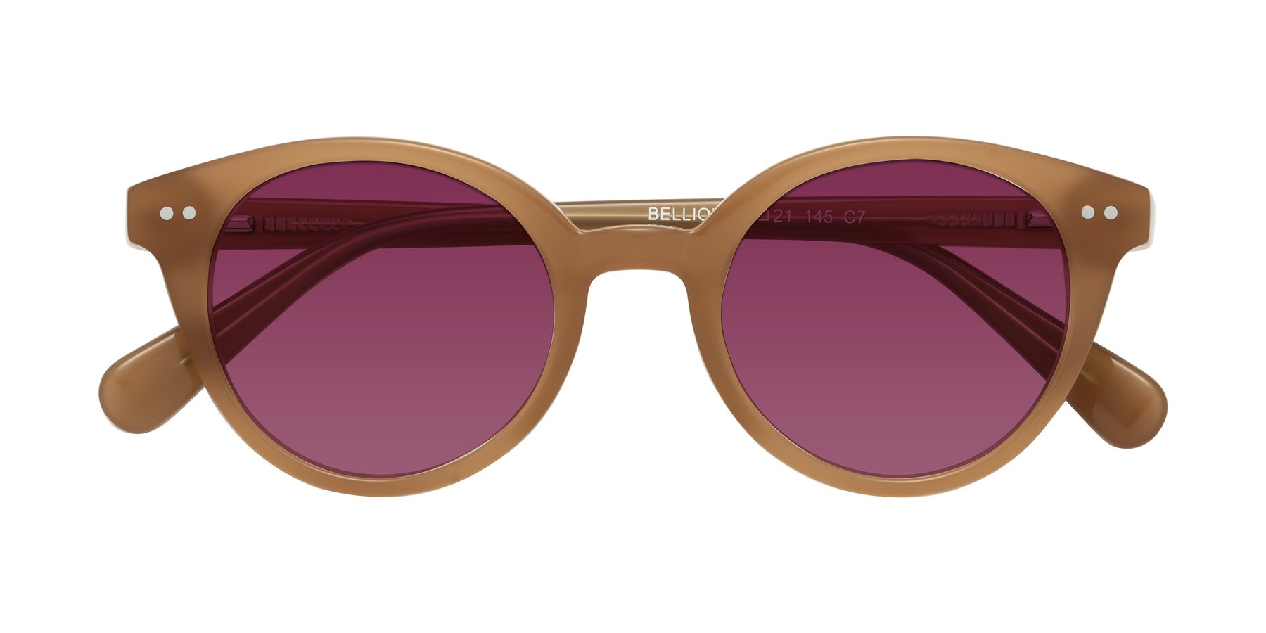 Folded Front of Bellion in Caramel with Wine Tinted Lenses