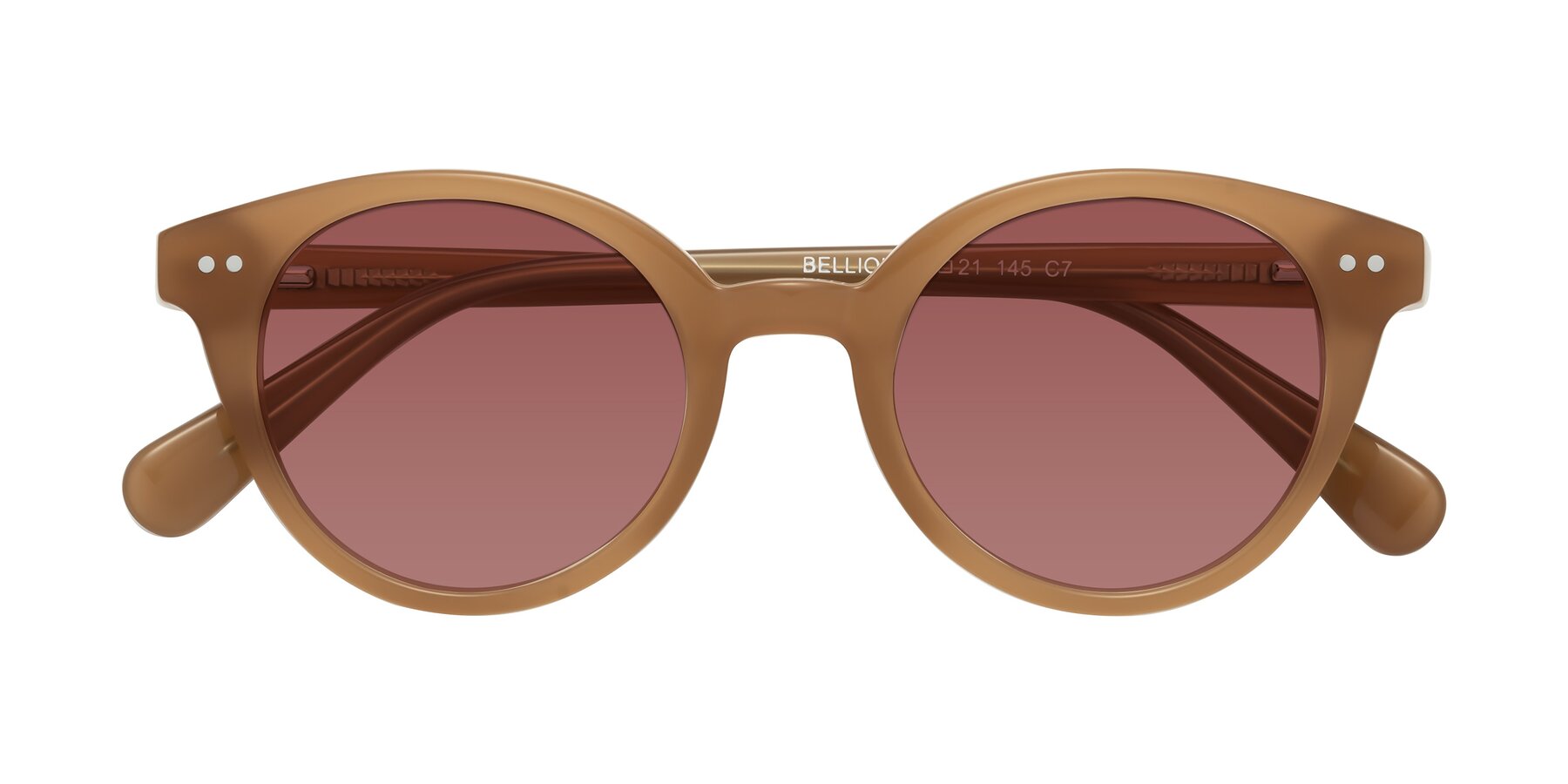 Folded Front of Bellion in Caramel with Garnet Tinted Lenses