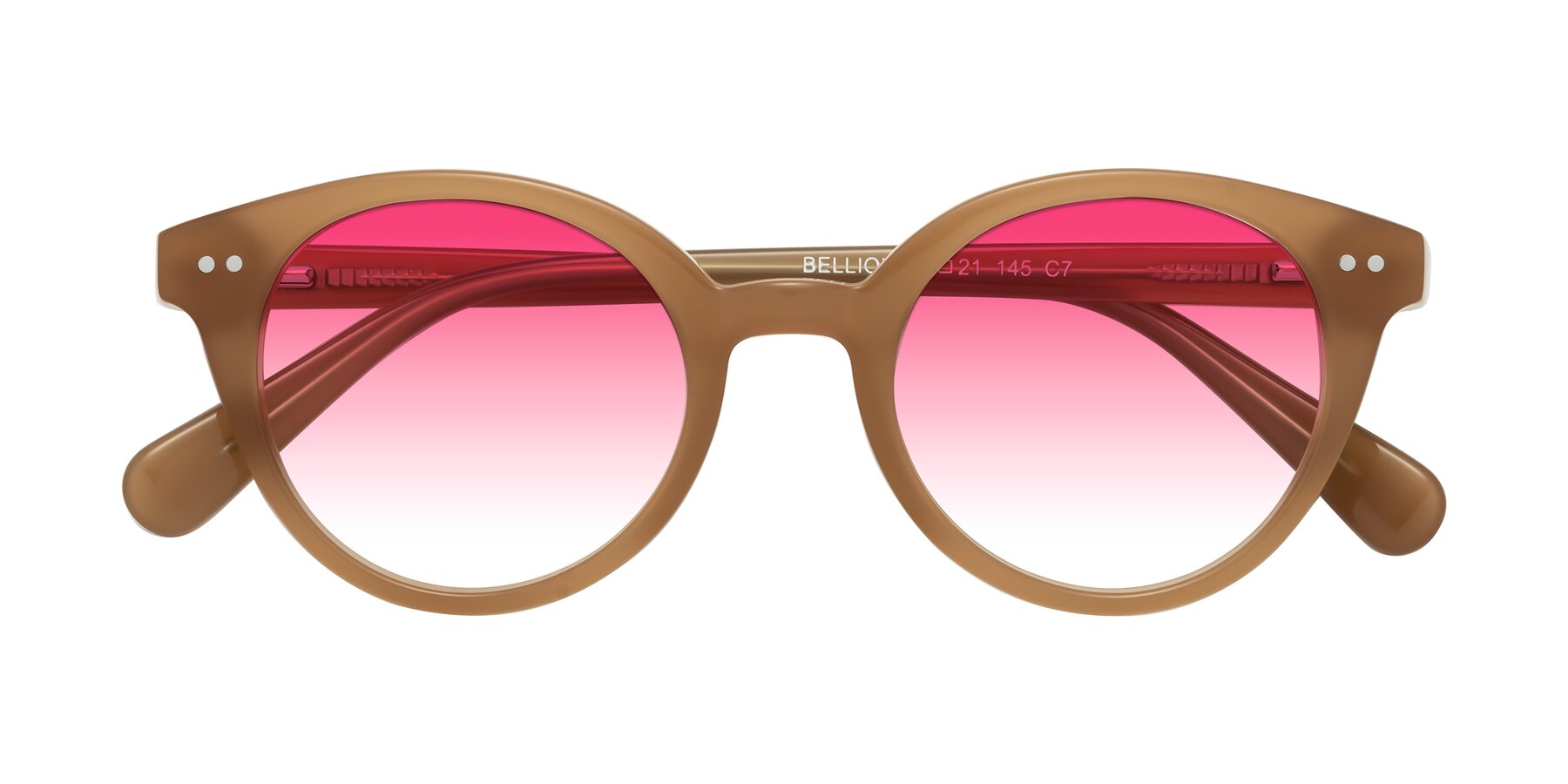 Folded Front of Bellion in Caramel with Pink Gradient Lenses