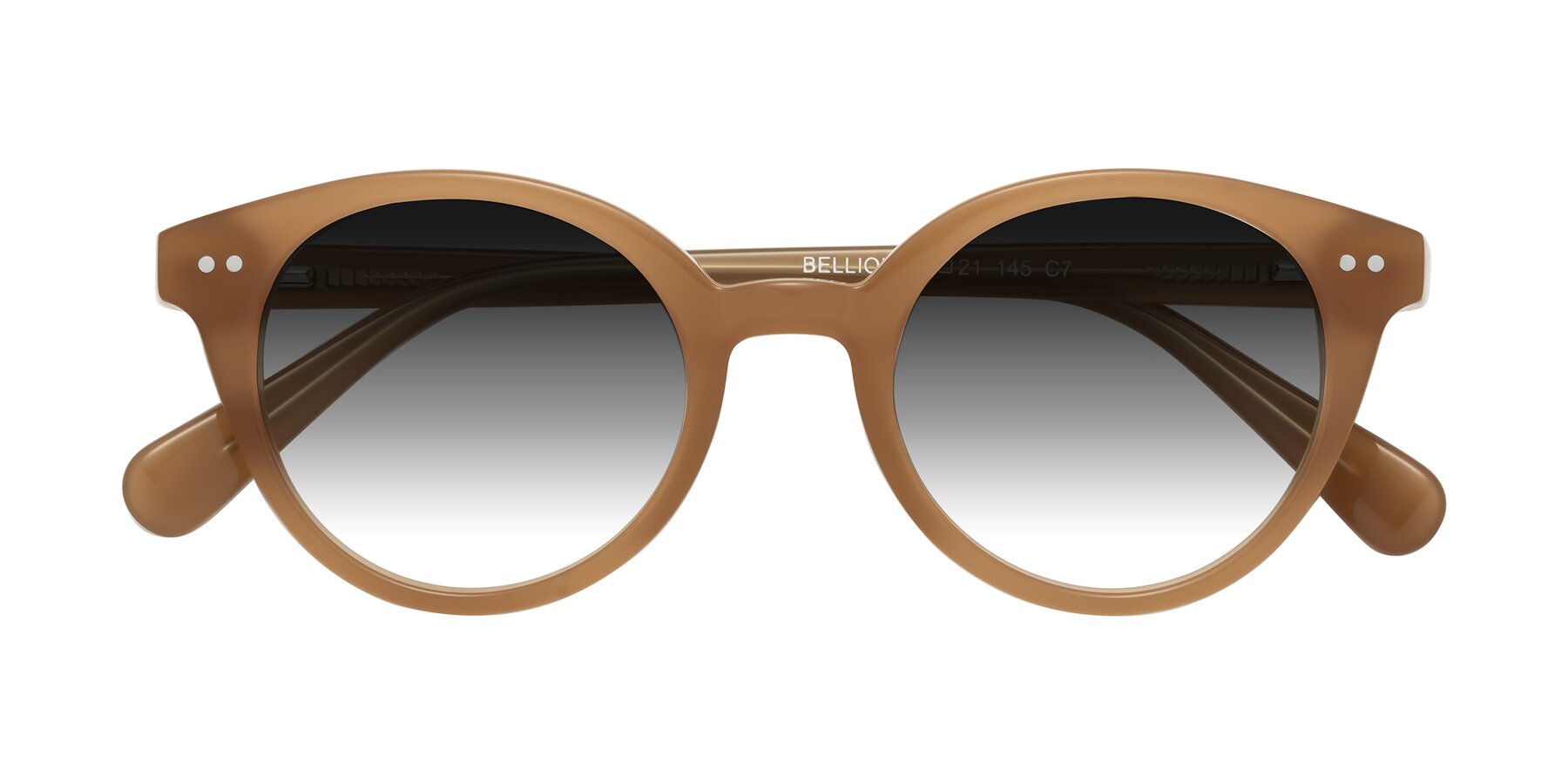 Folded Front of Bellion in Caramel with Gray Gradient Lenses