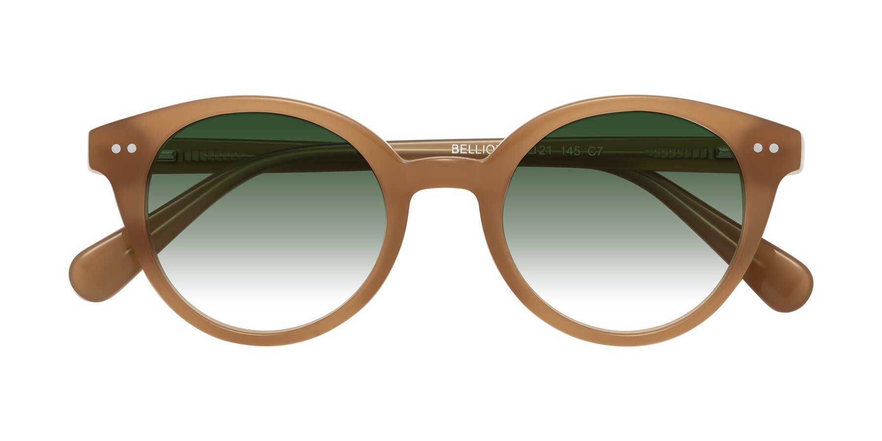 Folded Front of Bellion in Caramel with Green Gradient Lenses