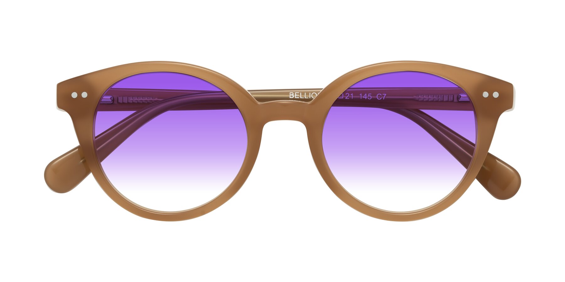 Folded Front of Bellion in Caramel with Purple Gradient Lenses