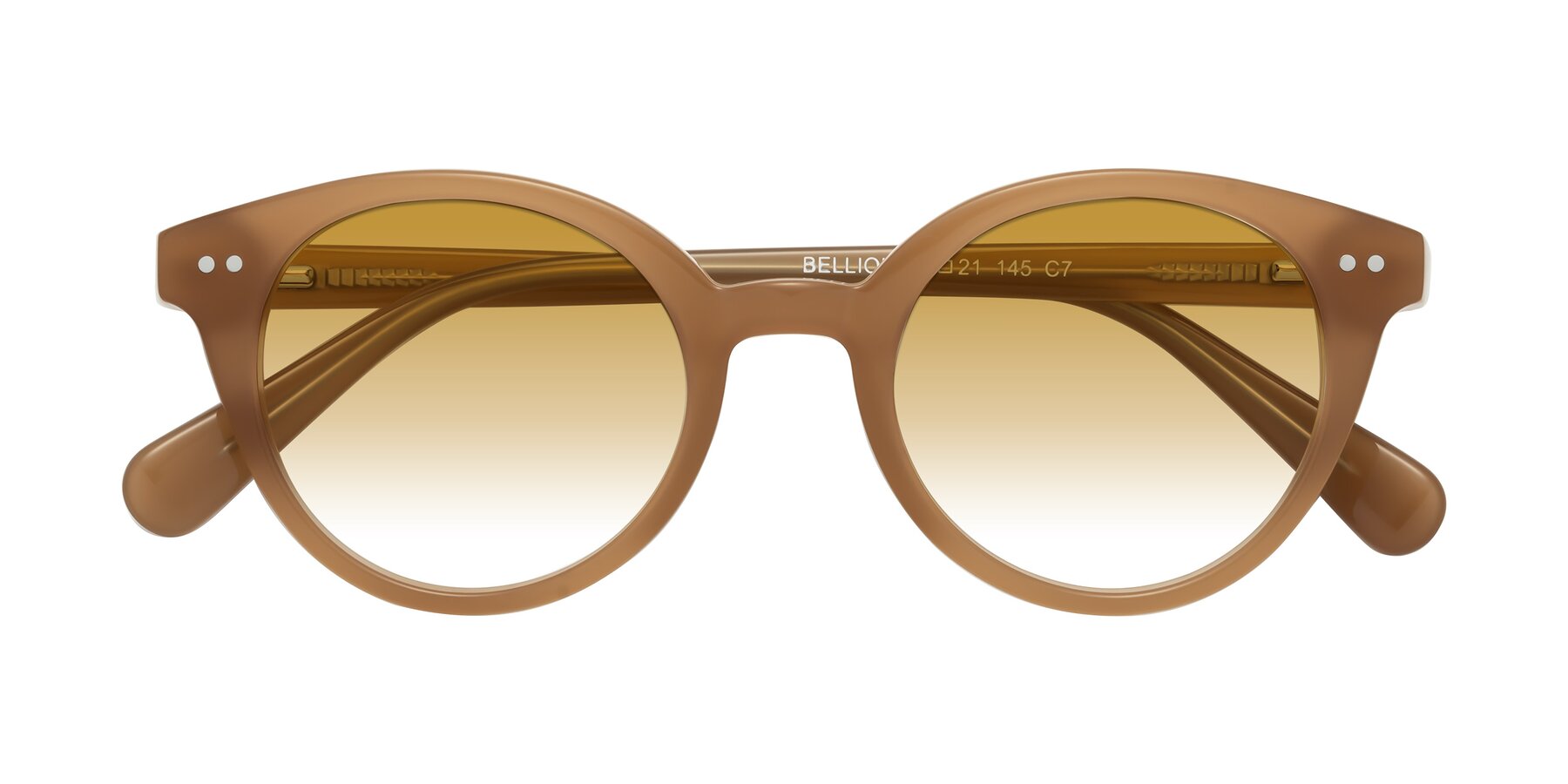 Folded Front of Bellion in Caramel with Champagne Gradient Lenses