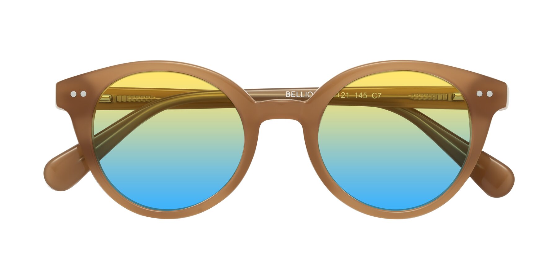 Folded Front of Bellion in Caramel with Yellow / Blue Gradient Lenses