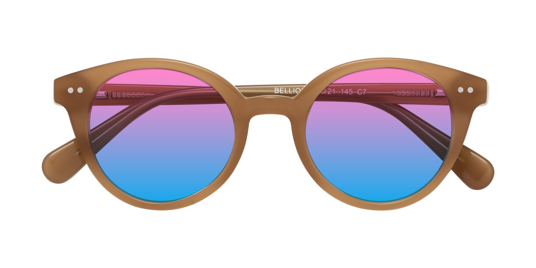 Folded Front of Bellion in Caramel with Pink / Blue Gradient Lenses