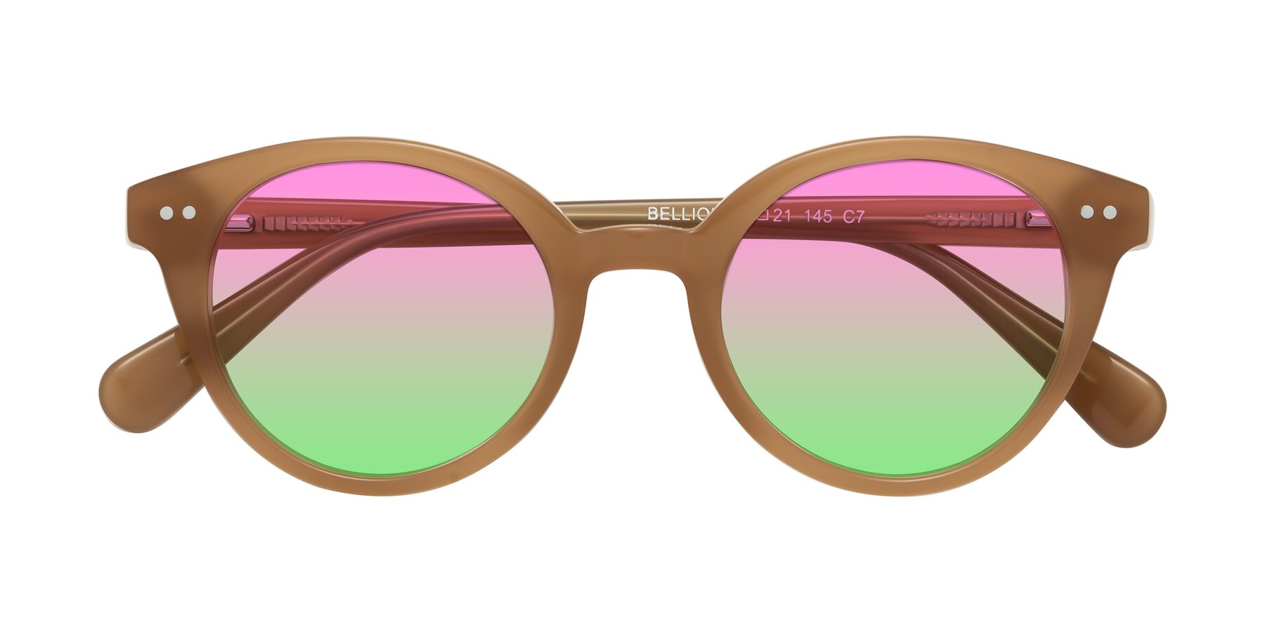 Folded Front of Bellion in Caramel with Pink / Green Gradient Lenses