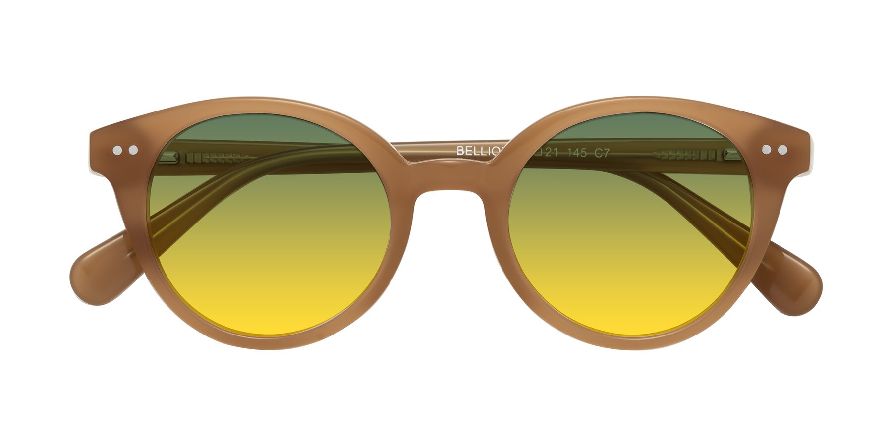 Folded Front of Bellion in Caramel with Green / Yellow Gradient Lenses