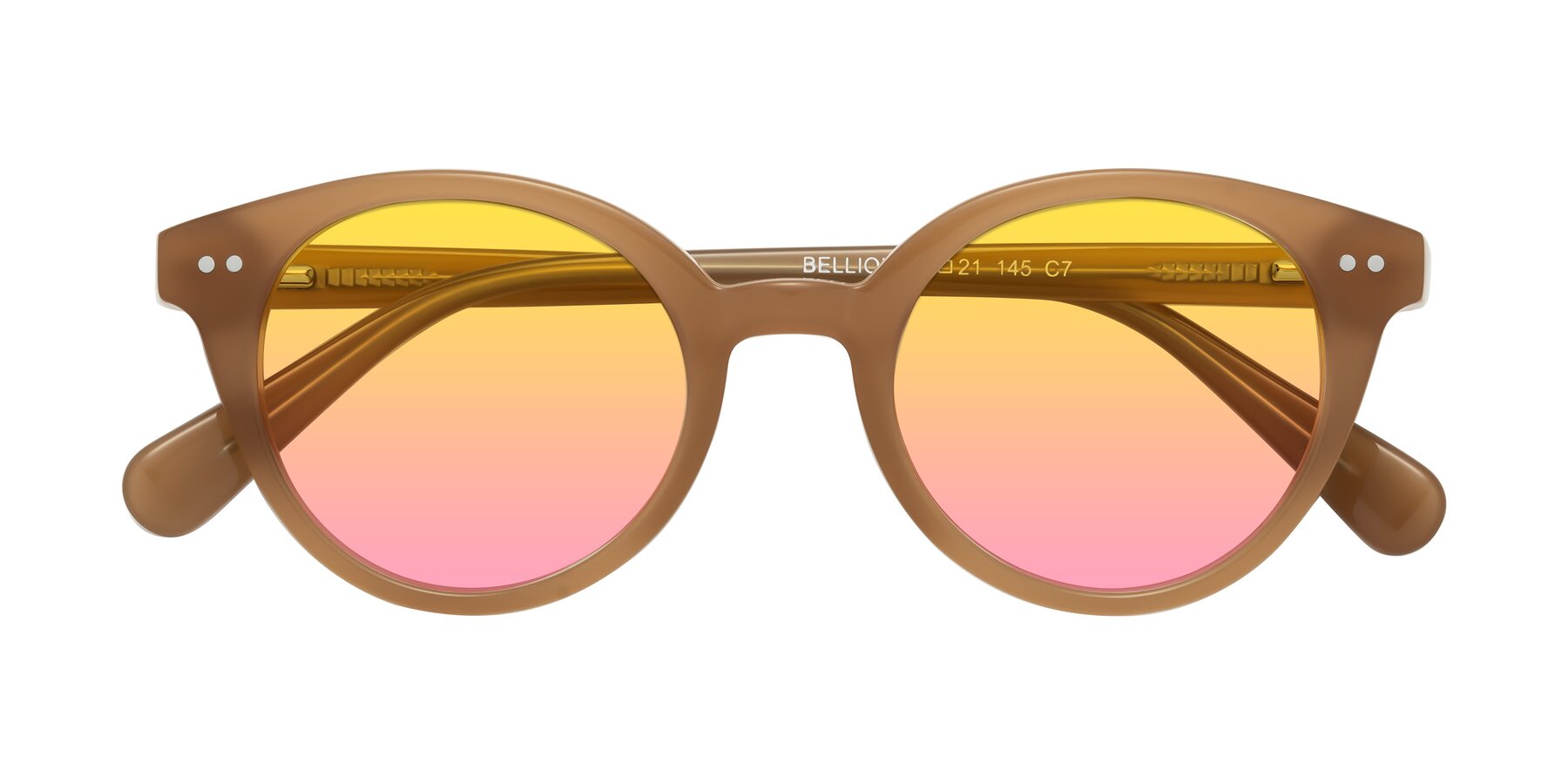 Folded Front of Bellion in Caramel with Yellow / Pink Gradient Lenses