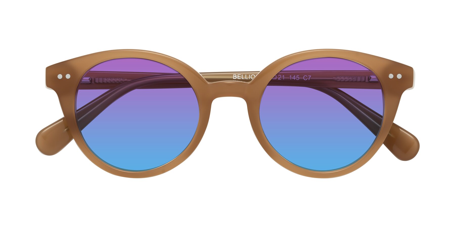 Folded Front of Bellion in Caramel with Purple / Blue Gradient Lenses