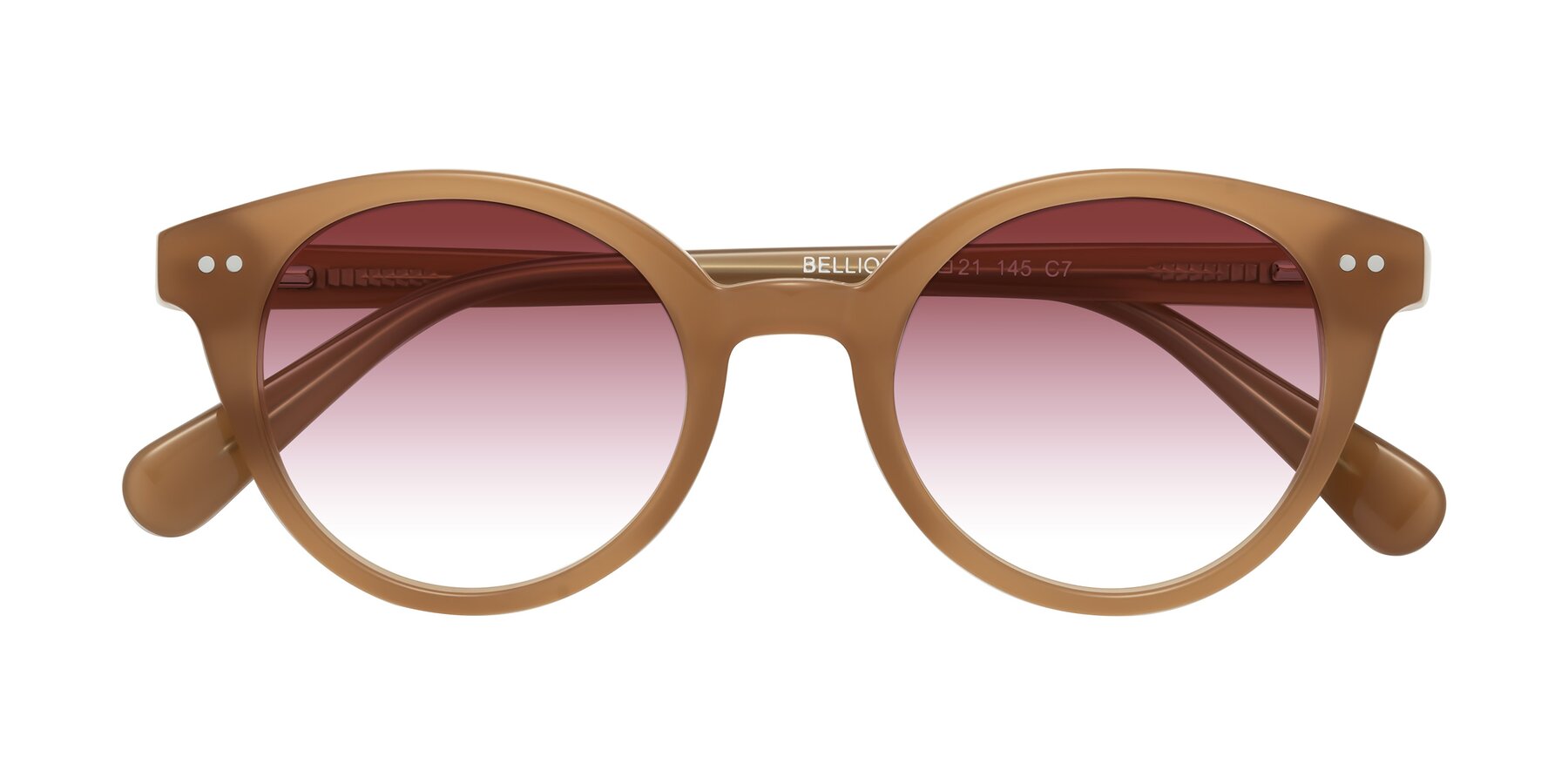 Folded Front of Bellion in Caramel with Garnet Gradient Lenses