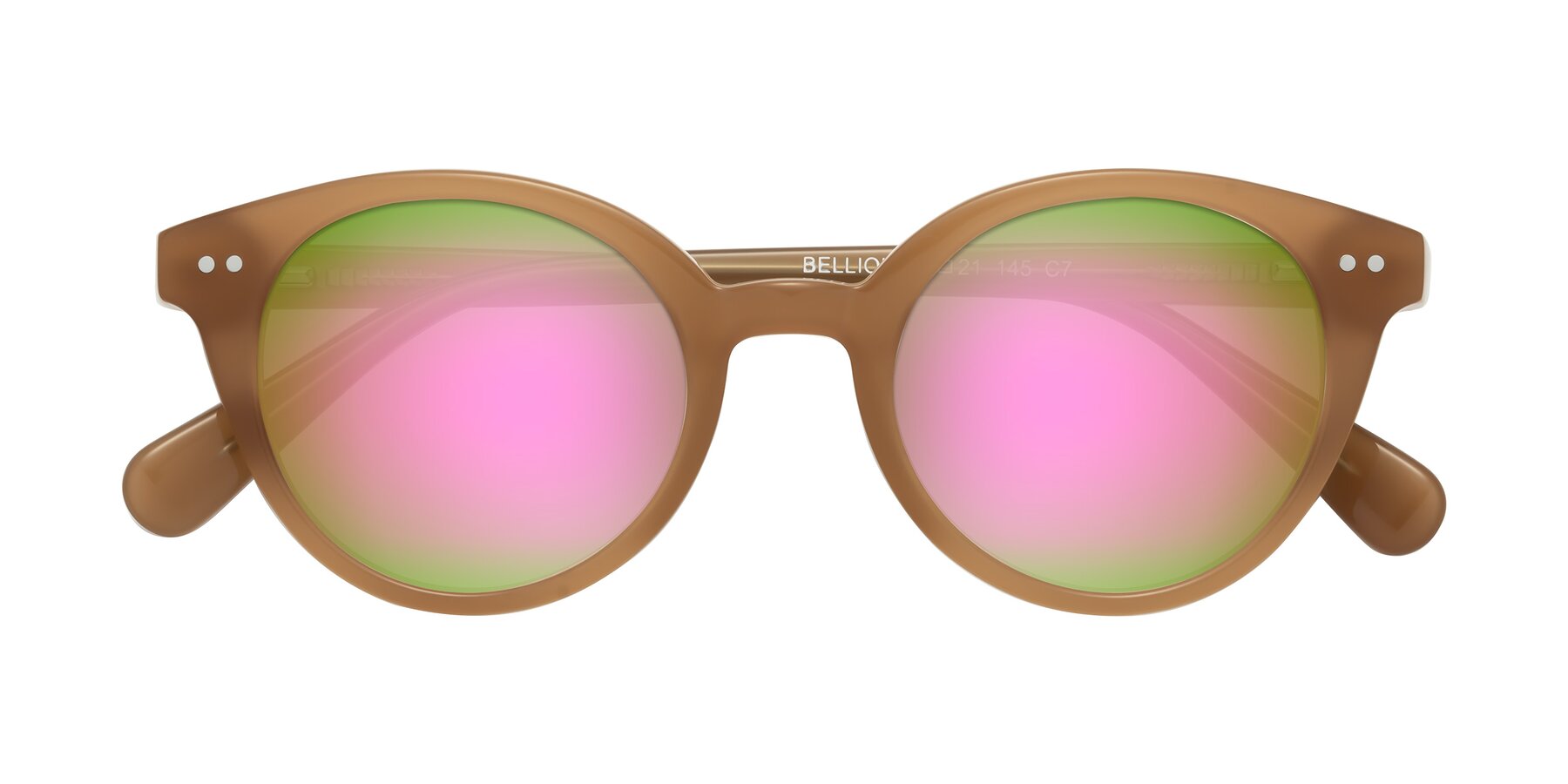 Folded Front of Bellion in Caramel with Pink Mirrored Lenses