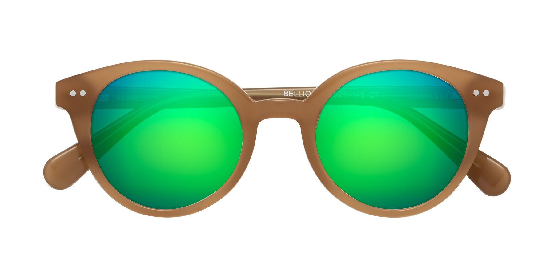 Folded Front of Bellion in Caramel with Green Mirrored Lenses