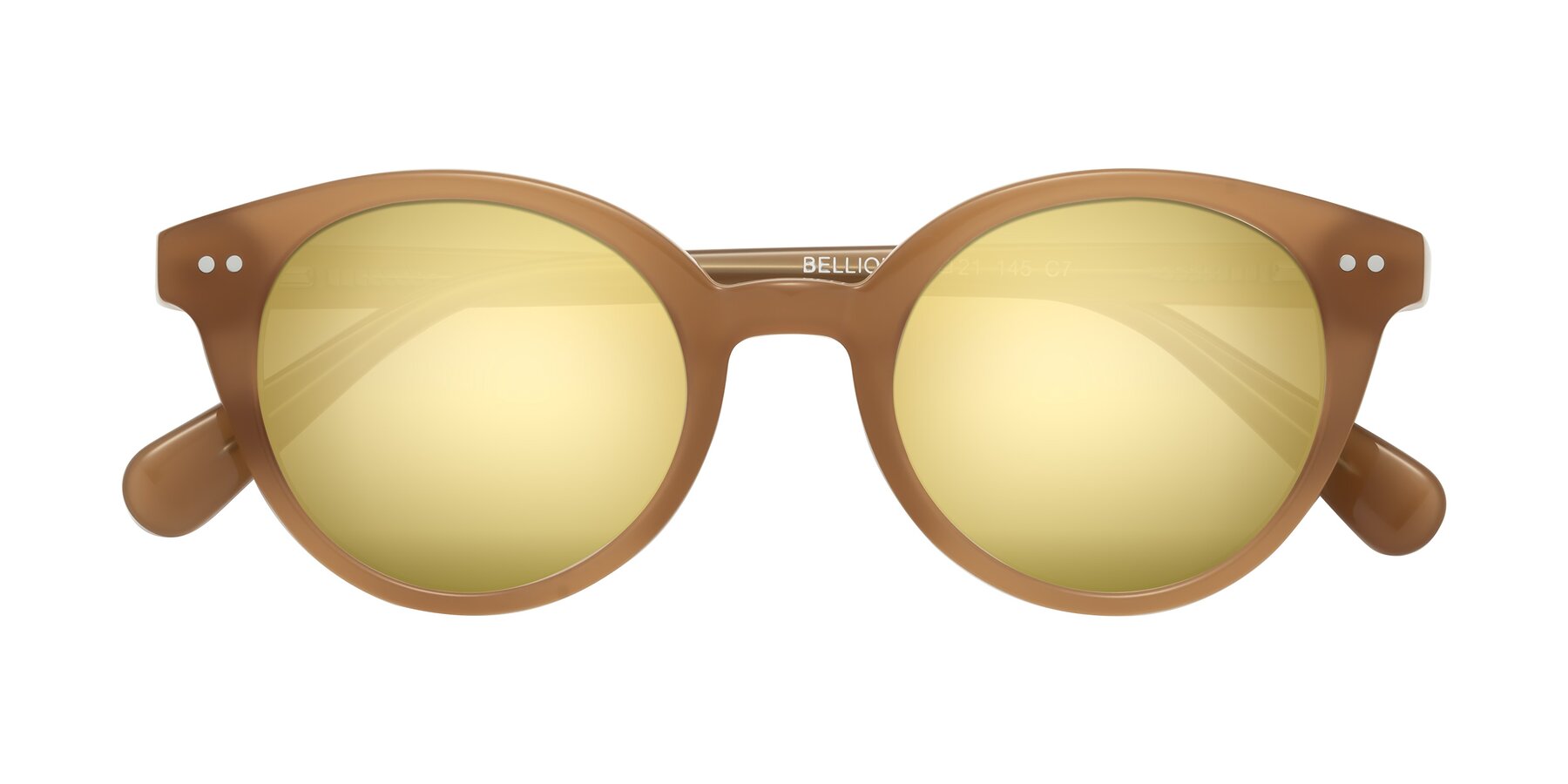 Folded Front of Bellion in Caramel with Gold Mirrored Lenses