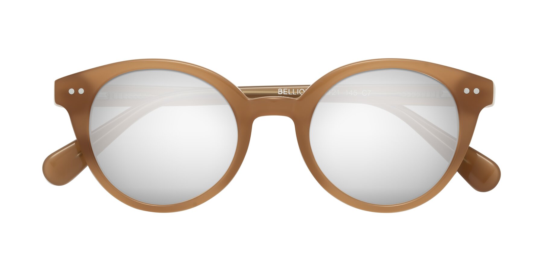 Folded Front of Bellion in Caramel with Silver Mirrored Lenses