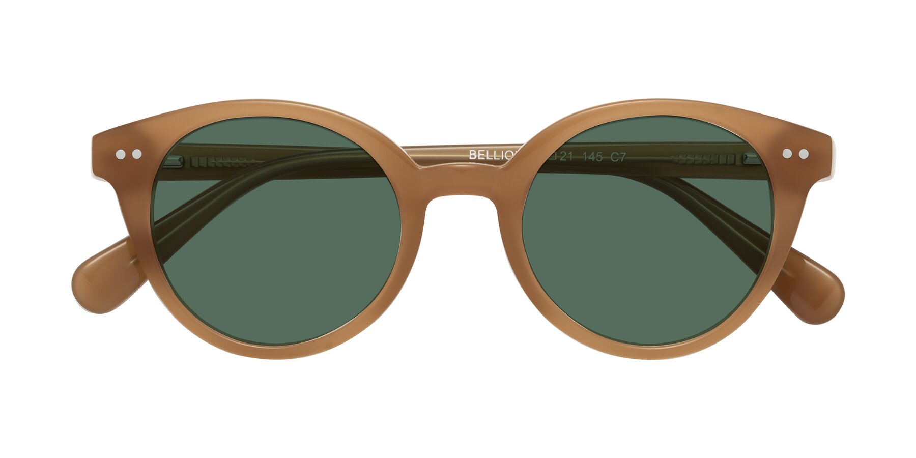 Folded Front of Bellion in Caramel with Green Polarized Lenses