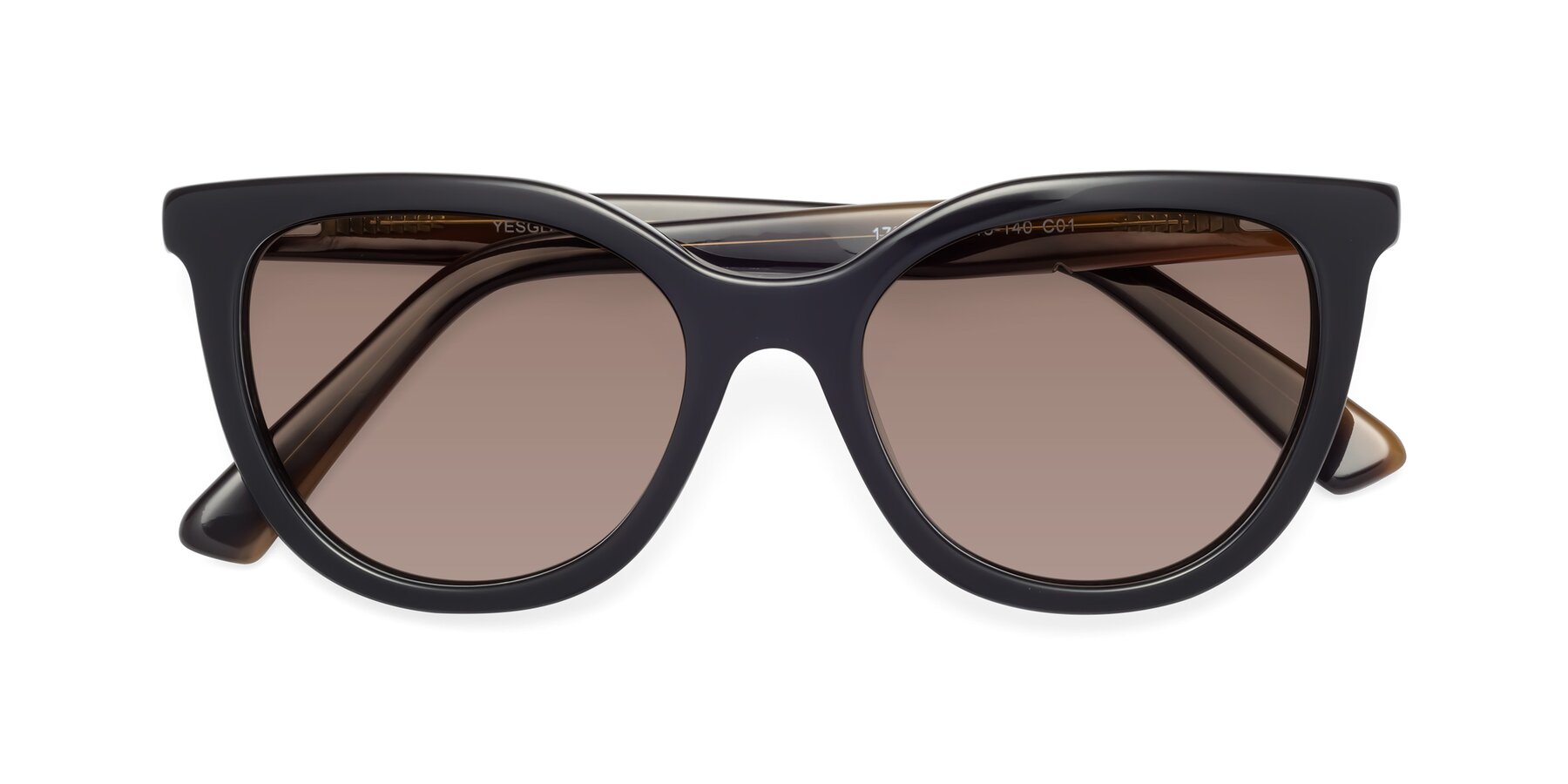 Folded Front of 17287 in Black with Medium Brown Tinted Lenses