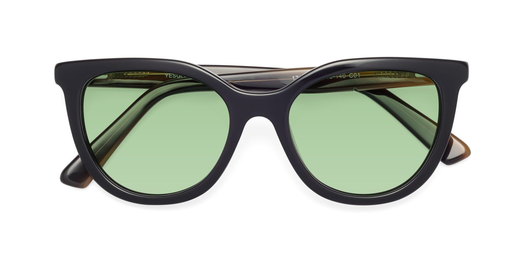 Folded Front of 17287 in Black with Medium Green Tinted Lenses