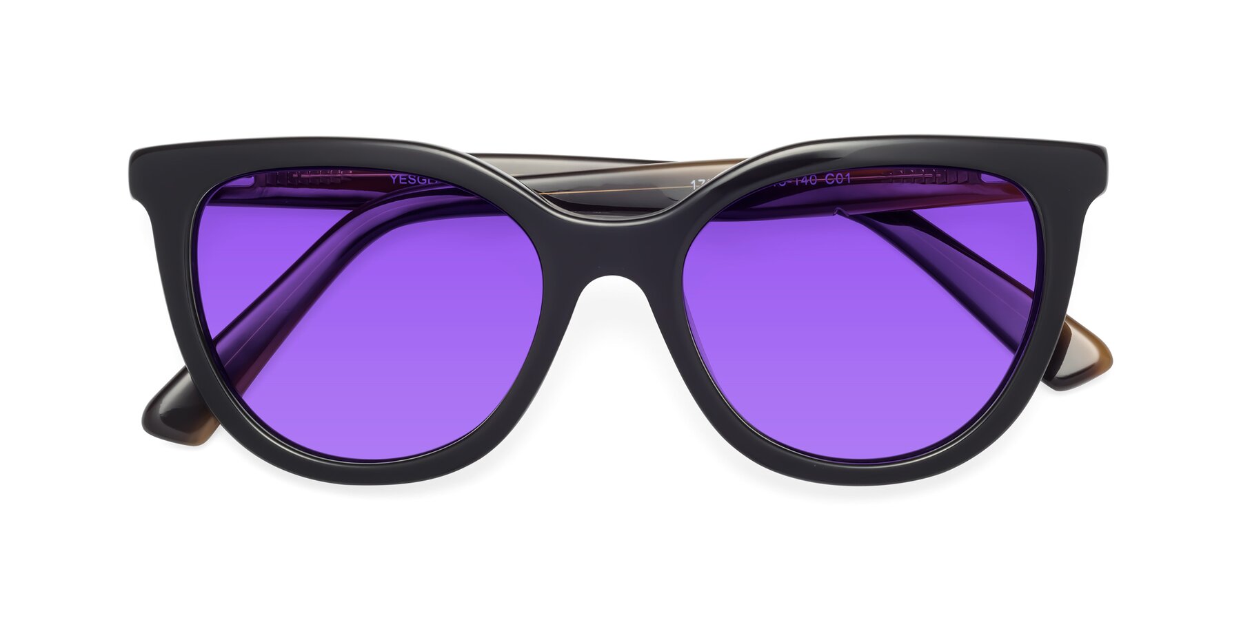 Folded Front of 17287 in Black with Purple Tinted Lenses