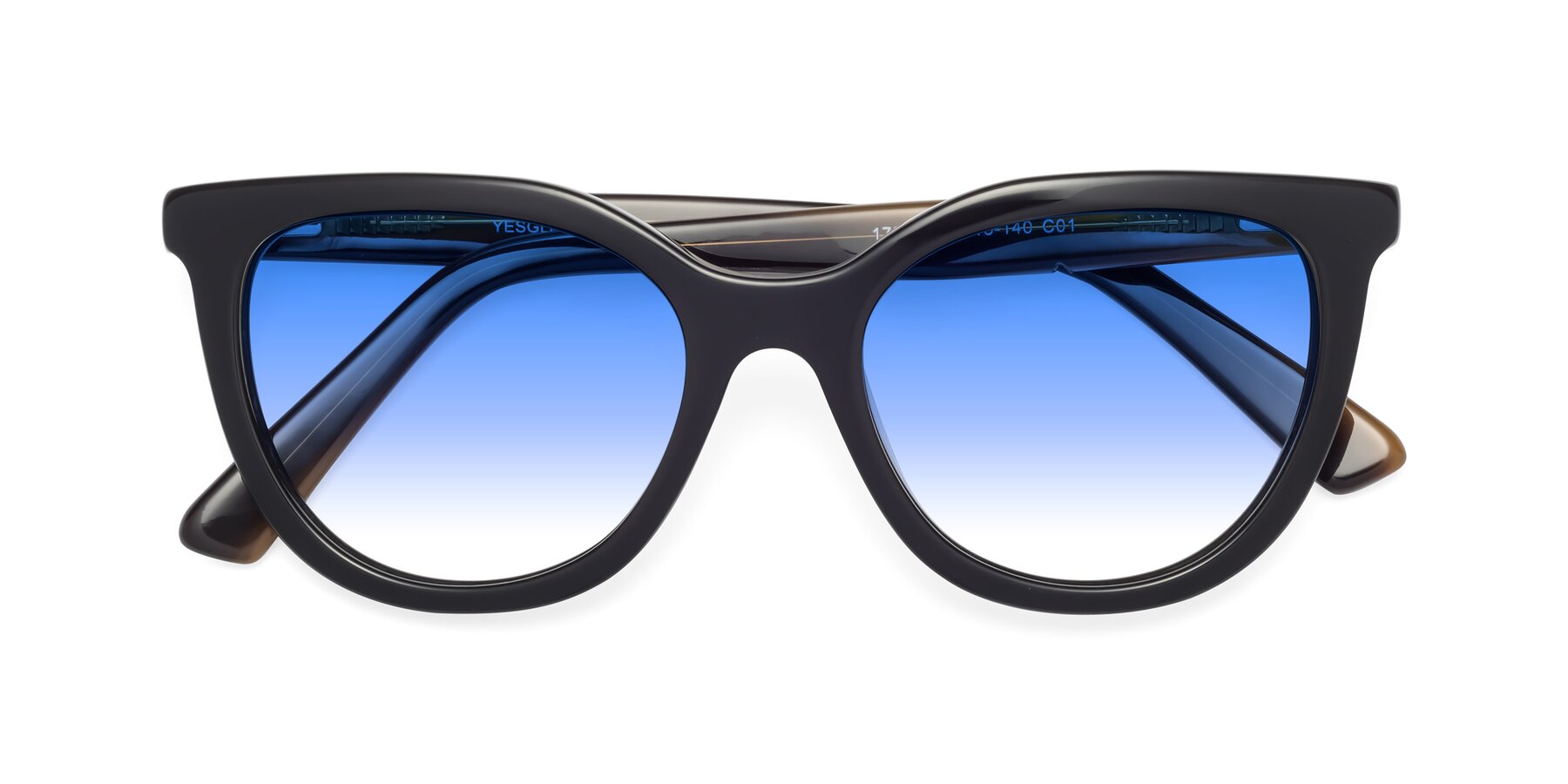 Folded Front of 17287 in Black with Blue Gradient Lenses