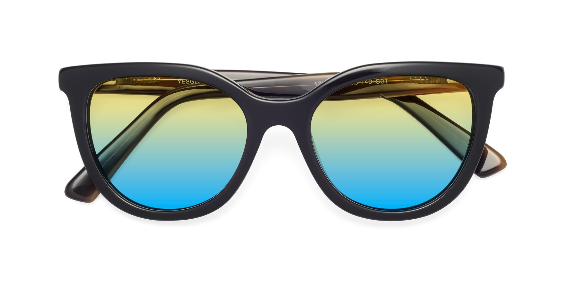 Folded Front of 17287 in Black with Yellow / Blue Gradient Lenses