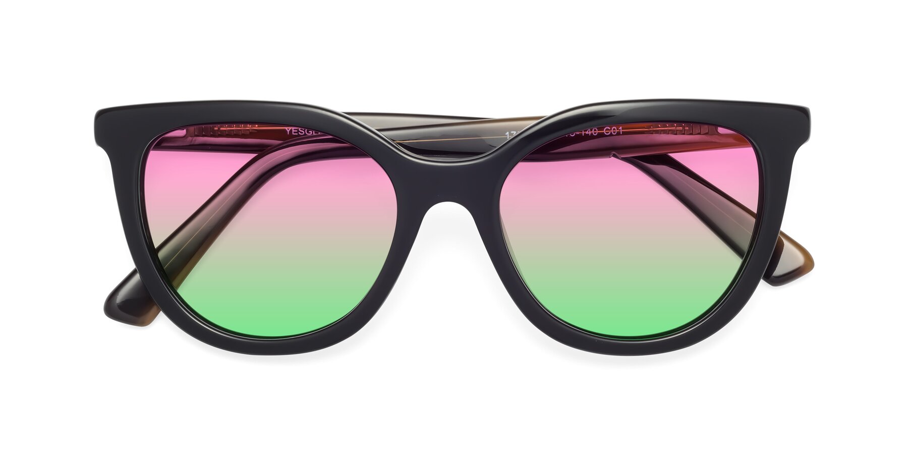 Folded Front of 17287 in Black with Pink / Green Gradient Lenses