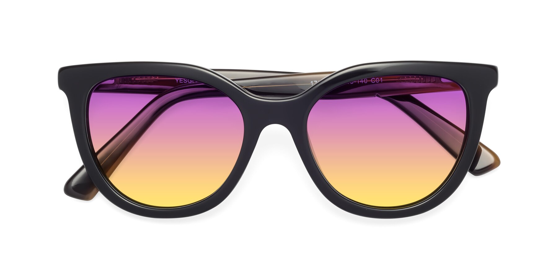 Folded Front of 17287 in Black with Purple / Yellow Gradient Lenses