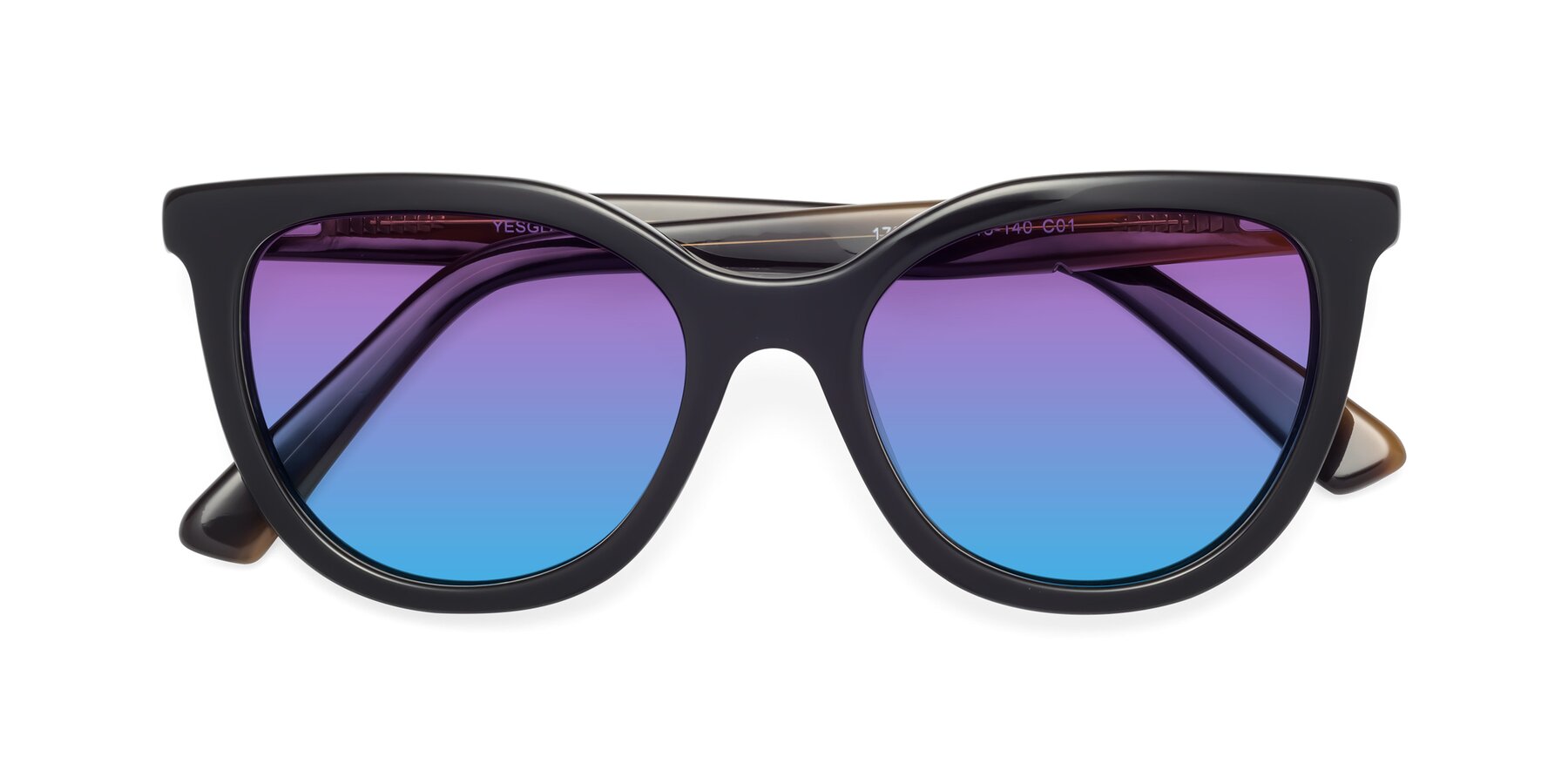 Folded Front of 17287 in Black with Purple / Blue Gradient Lenses