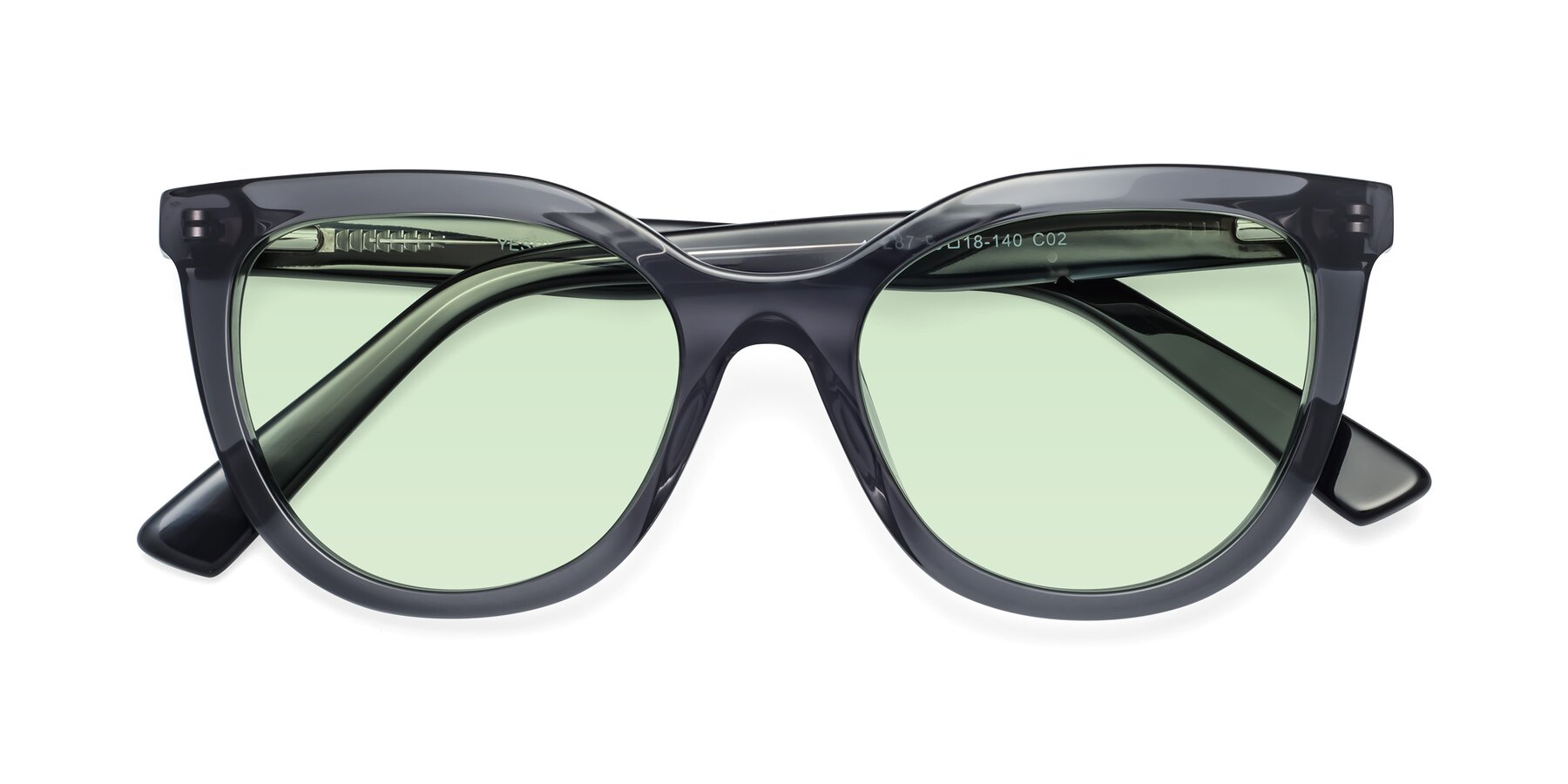 Folded Front of 17287 in Translucent Gray with Light Green Tinted Lenses