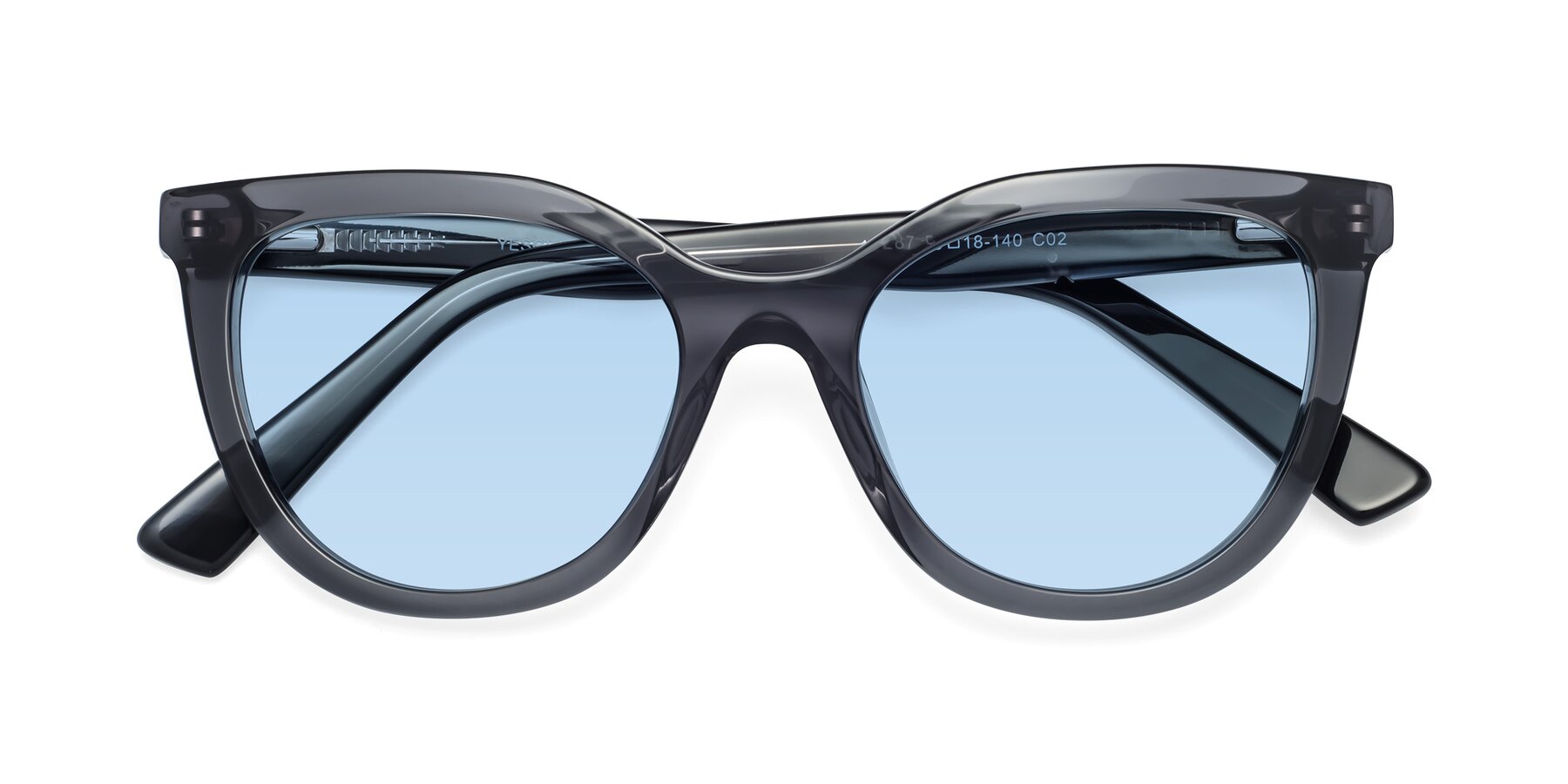 Folded Front of 17287 in Translucent Gray with Light Blue Tinted Lenses