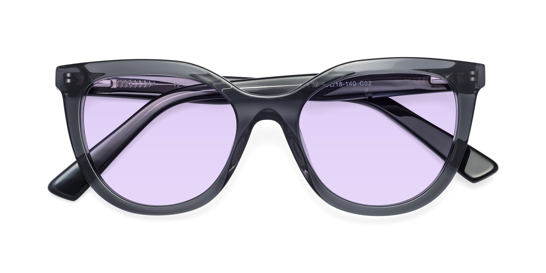 Folded Front of 17287 in Translucent Gray with Light Purple Tinted Lenses