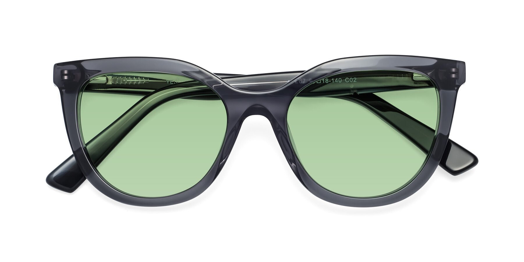 Folded Front of 17287 in Translucent Gray with Medium Green Tinted Lenses