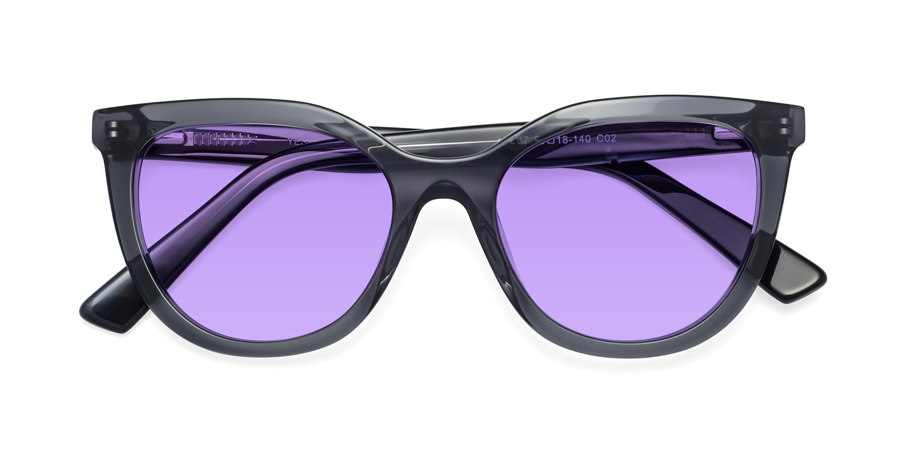 Folded Front of 17287 in Translucent Gray with Medium Purple Tinted Lenses