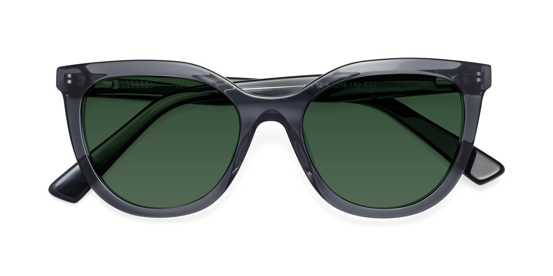Folded Front of 17287 in Translucent Gray with Green Tinted Lenses