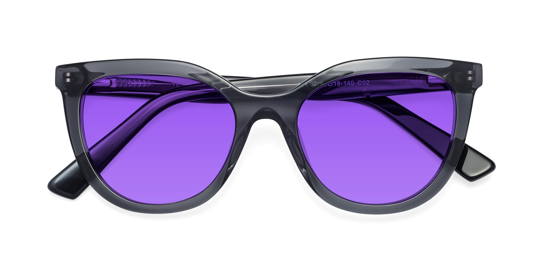 Folded Front of 17287 in Translucent Gray with Purple Tinted Lenses