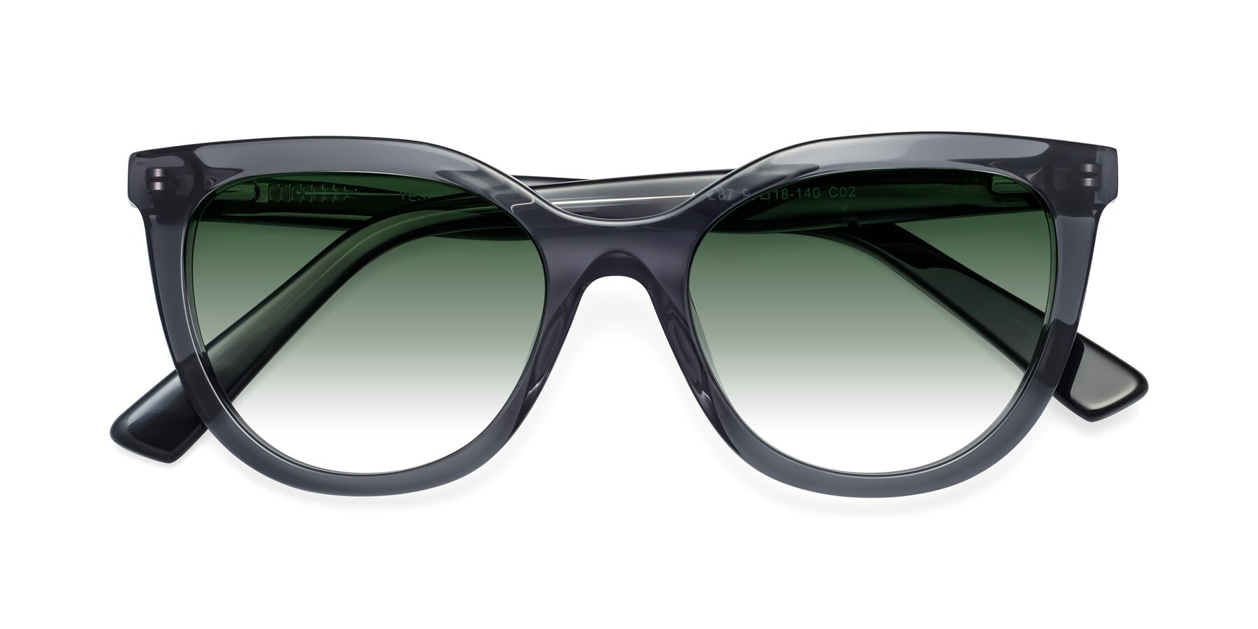 Folded Front of 17287 in Translucent Gray with Green Gradient Lenses