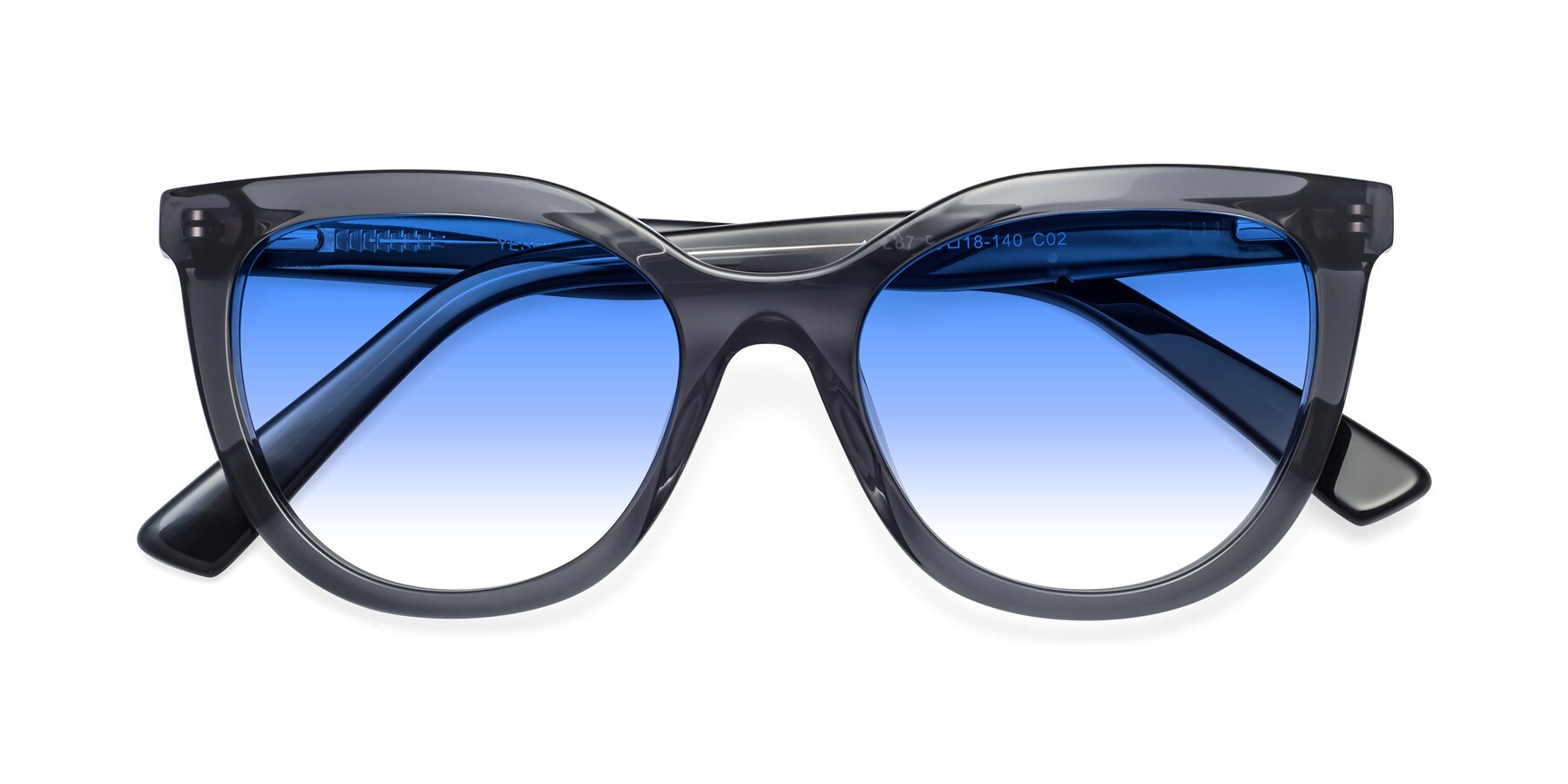 Folded Front of 17287 in Translucent Gray with Blue Gradient Lenses