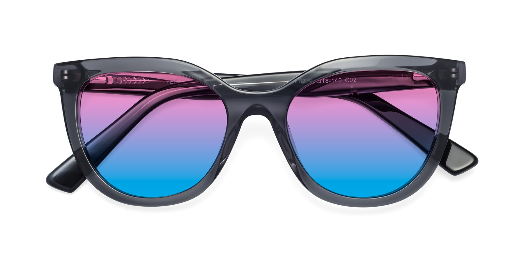 Folded Front of 17287 in Translucent Gray with Pink / Blue Gradient Lenses