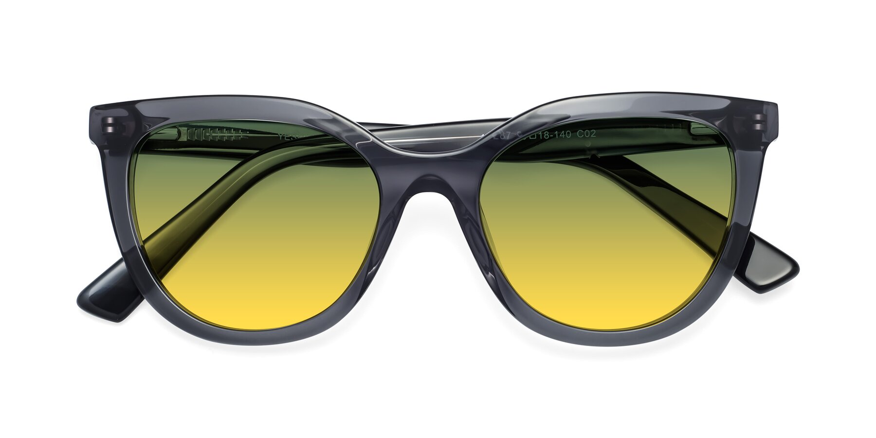 Folded Front of 17287 in Translucent Gray with Green / Yellow Gradient Lenses