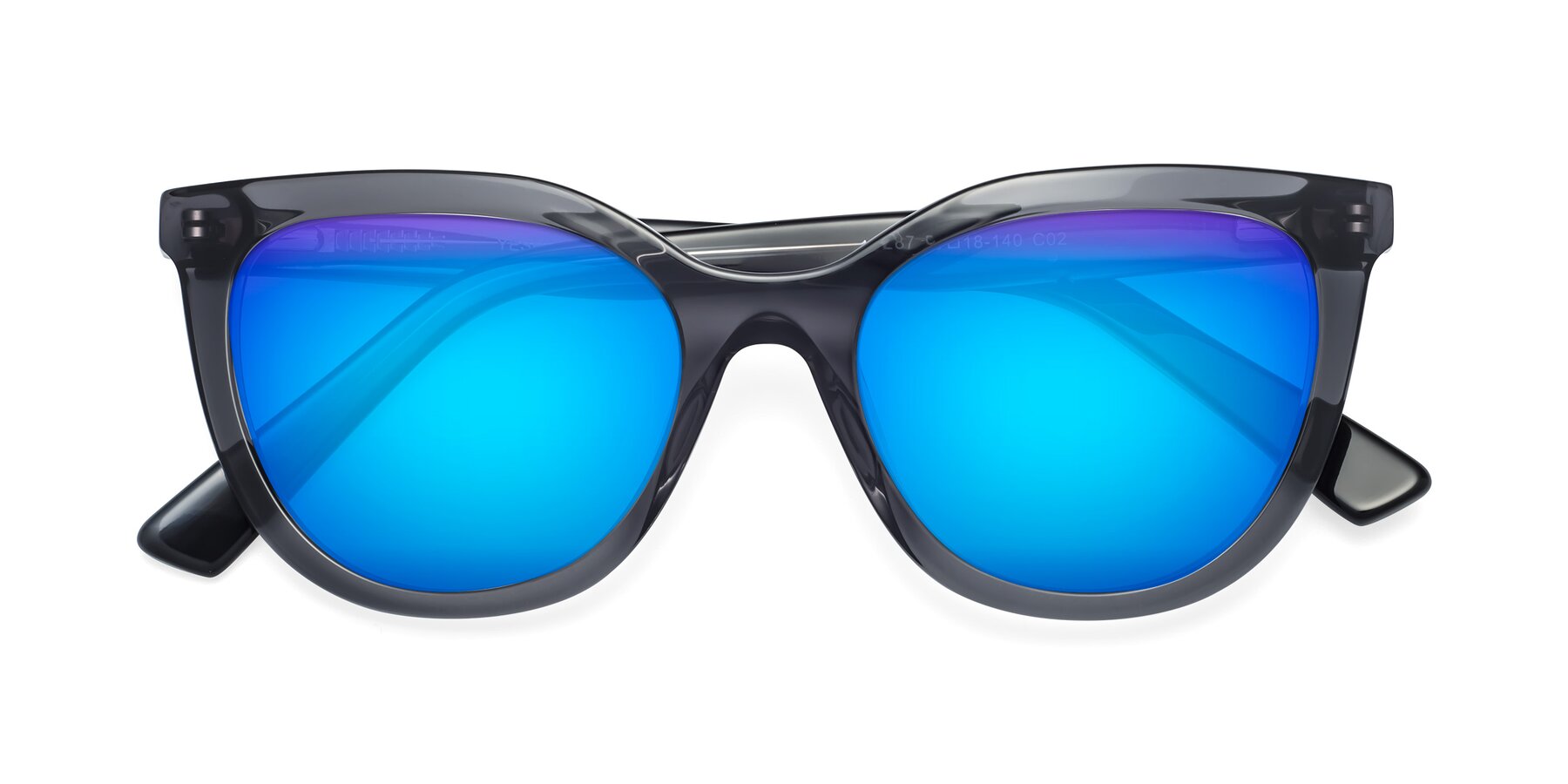 Folded Front of 17287 in Translucent Gray with Blue Mirrored Lenses