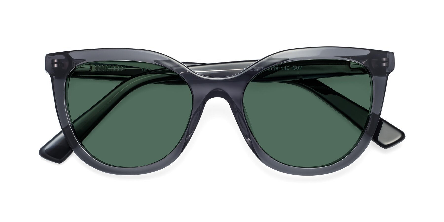 Folded Front of 17287 in Translucent Gray with Green Polarized Lenses