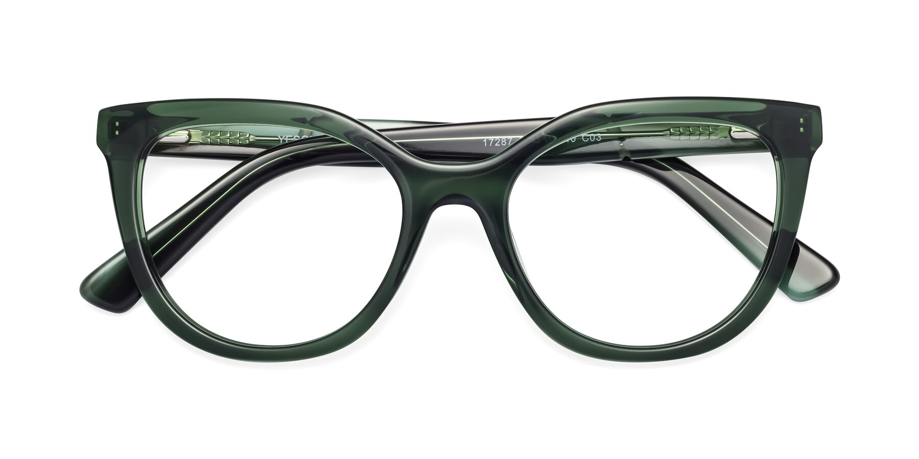 Folded Front of 17287 in Translucent Green with Clear Reading Eyeglass Lenses
