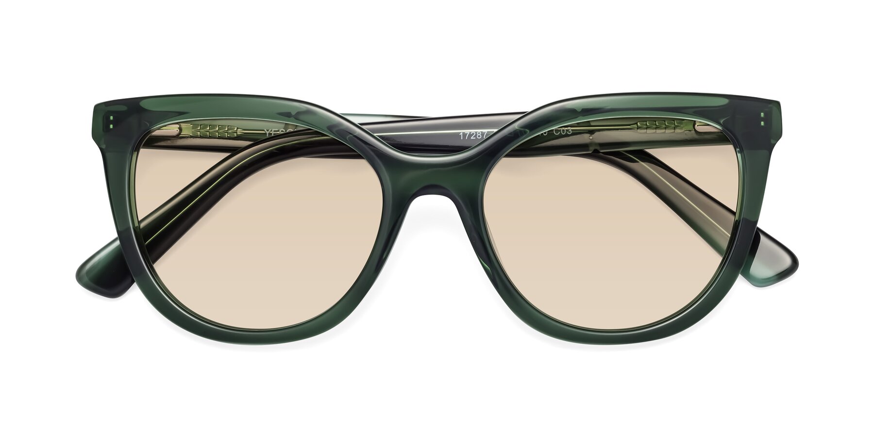 Folded Front of 17287 in Translucent Green with Light Brown Tinted Lenses