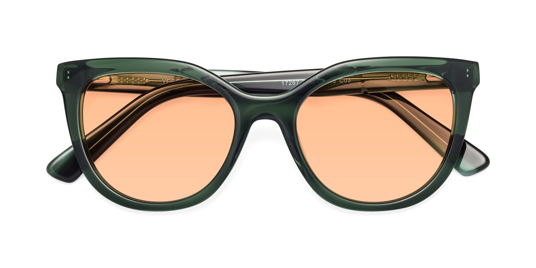 Folded Front of 17287 in Translucent Green with Light Orange Tinted Lenses