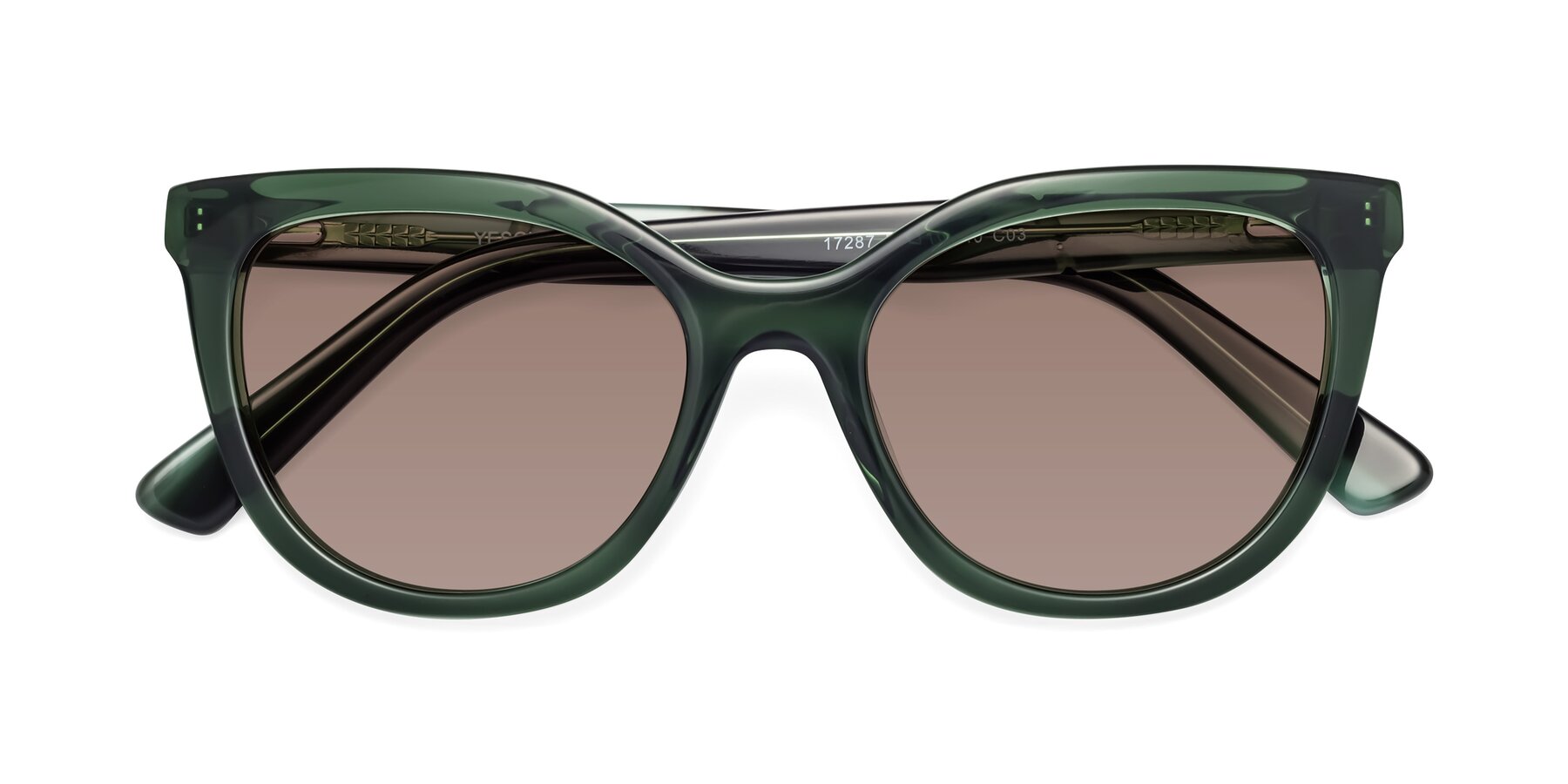 Folded Front of 17287 in Translucent Green with Medium Brown Tinted Lenses