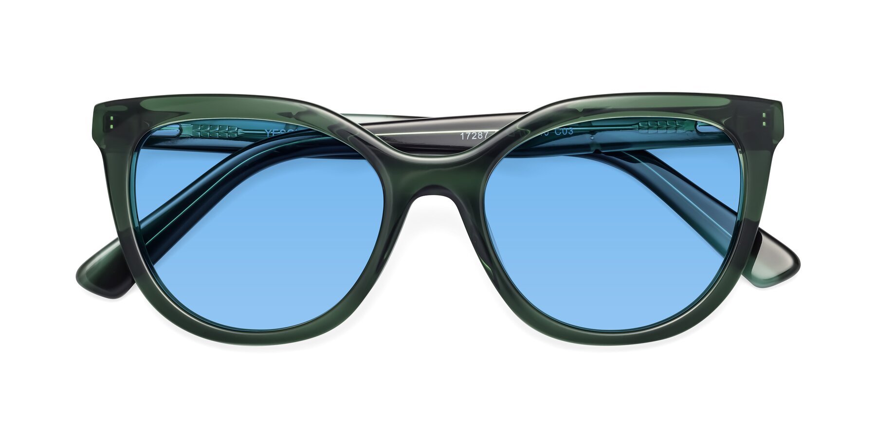Folded Front of 17287 in Translucent Green with Medium Blue Tinted Lenses