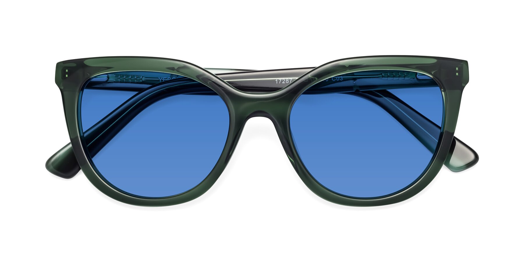Folded Front of 17287 in Translucent Green with Blue Tinted Lenses
