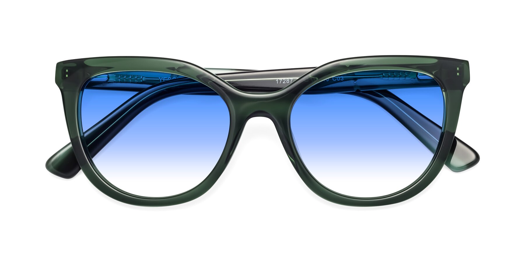 Folded Front of 17287 in Translucent Green with Blue Gradient Lenses