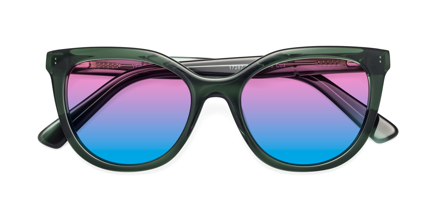 Folded Front of 17287 in Translucent Green with Pink / Blue Gradient Lenses